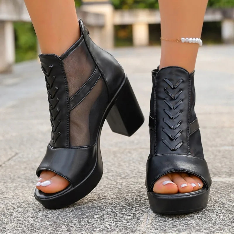 SIENNA HEELS Mesh Detail Block Heels