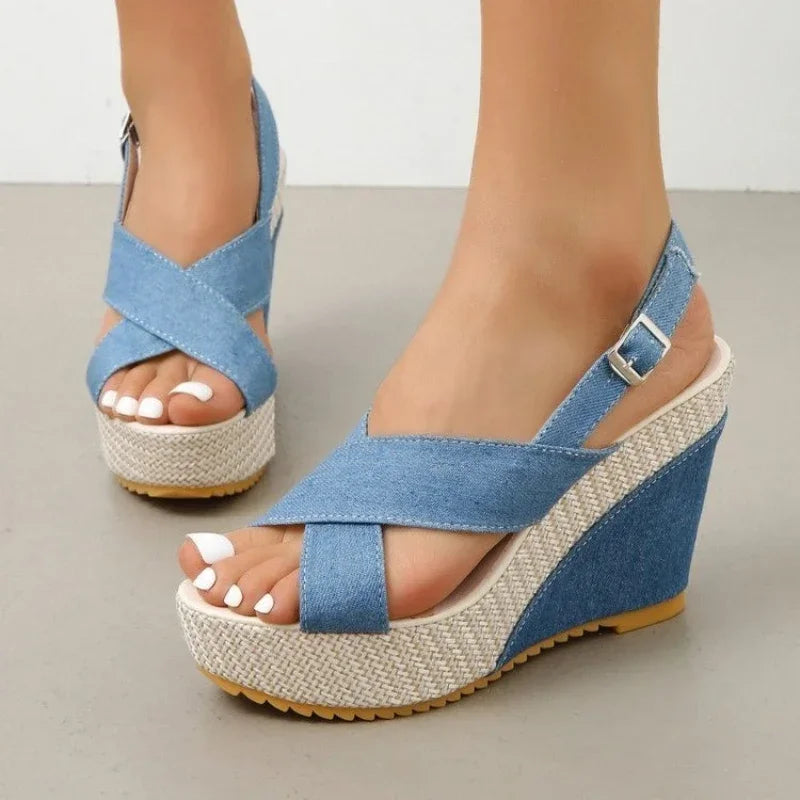 MAYA SANDALS Denim Platform Sandals