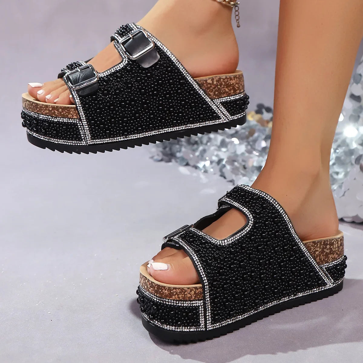 ISABELLE SANDALS Pearl Detail Flat Sandals