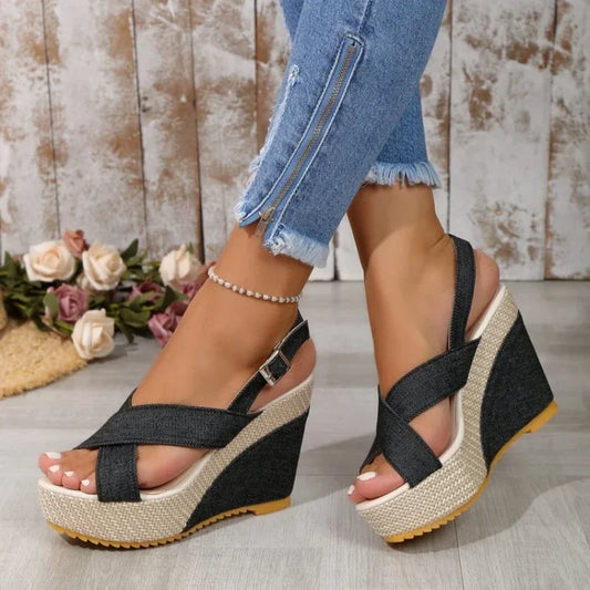 MAYA SANDALS Denim Platform Sandals