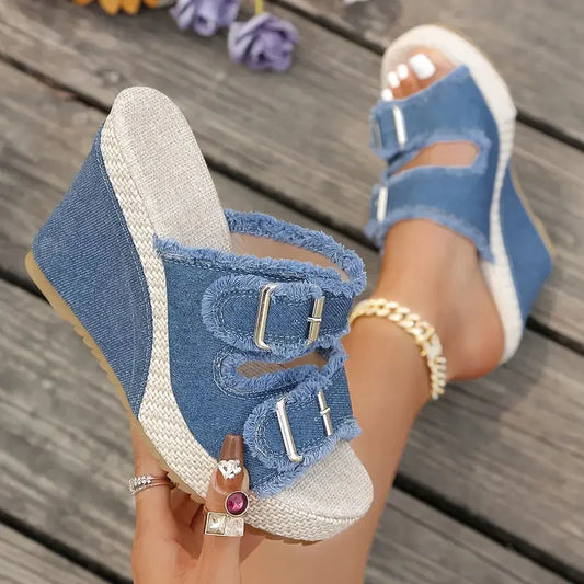 ELARA DENIM WEDGES Denim Wedge Sandals