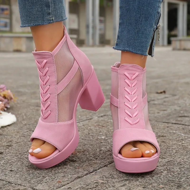 SIENNA HEELS Mesh Detail Block Heels
