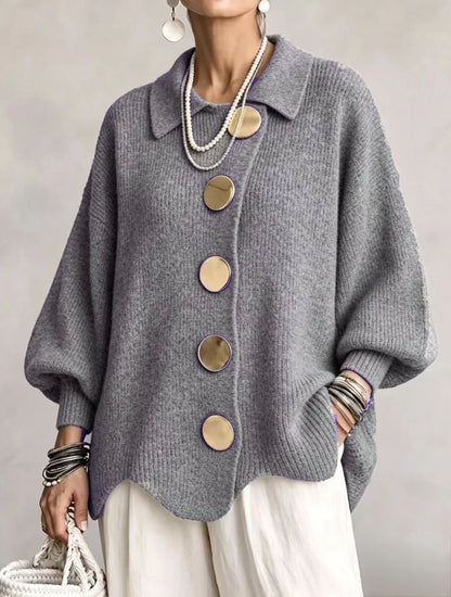 Karina | Oversized Gold-Button Cardigan