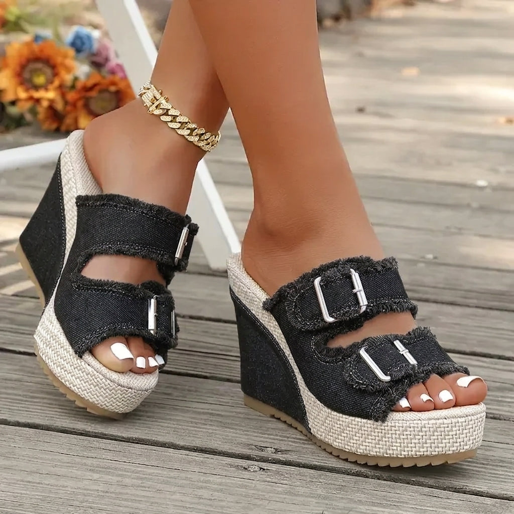 ELARA DENIM WEDGES Denim Wedge Sandals
