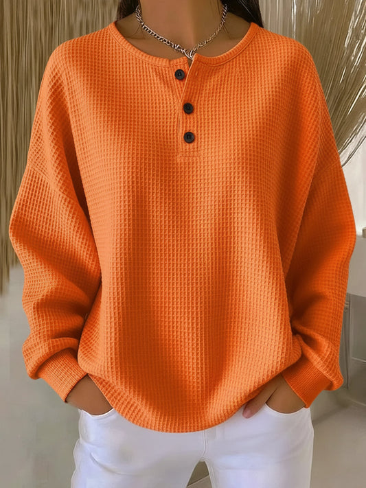 Mirabel Cozy Waffle Henley Sweatshirt