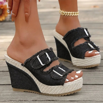 ELARA DENIM WEDGES Denim Wedge Sandals