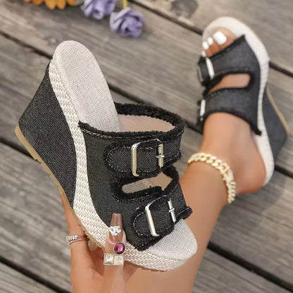 ELARA DENIM WEDGES Denim Wedge Sandals