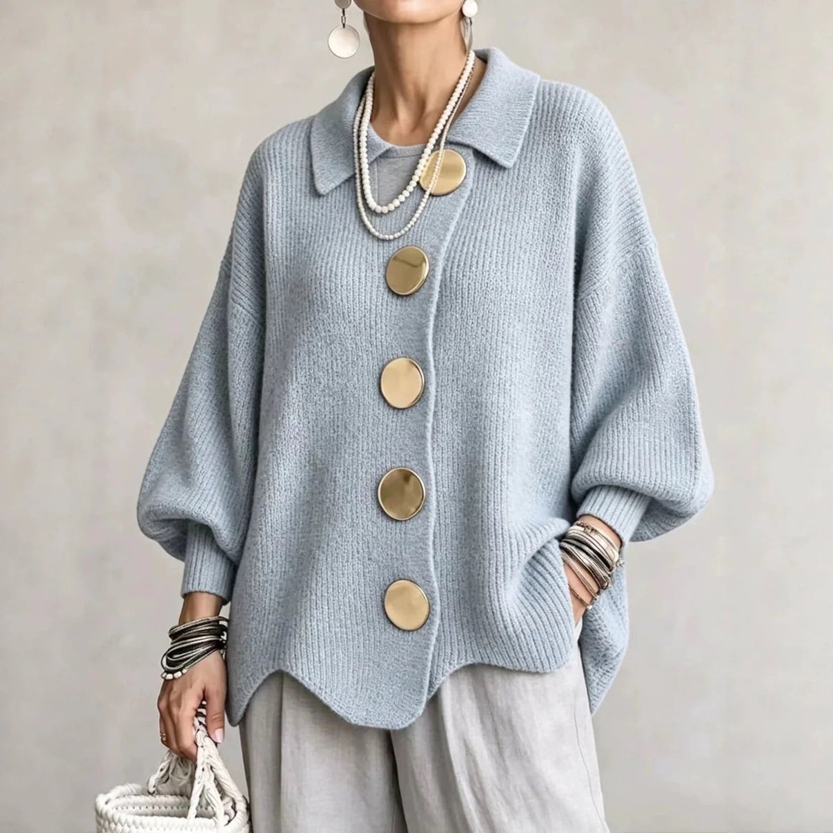 Karina | Oversized Gold-Button Cardigan