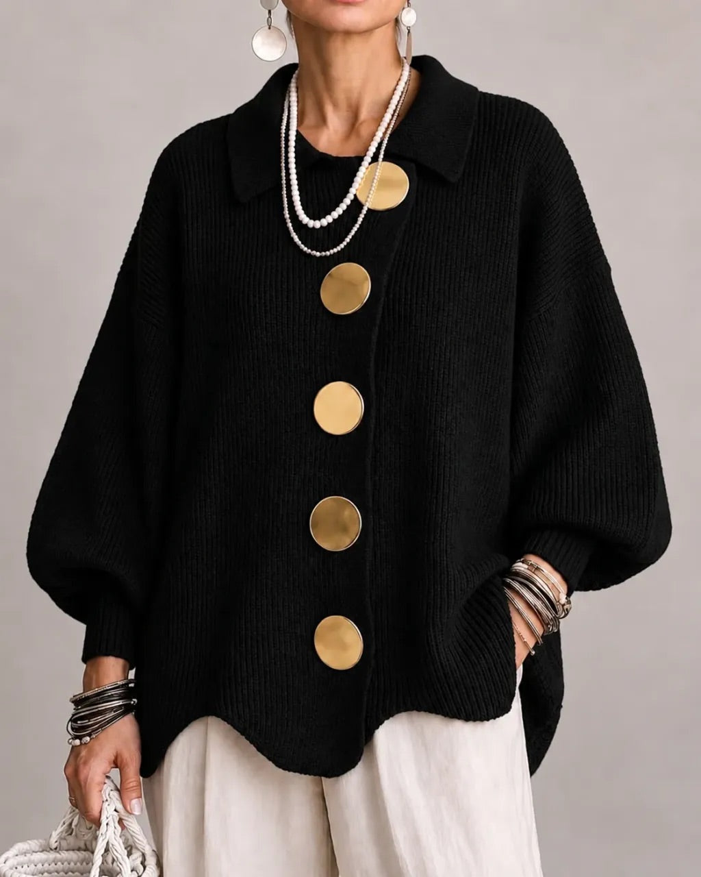 Karina | Oversized Gold-Button Cardigan