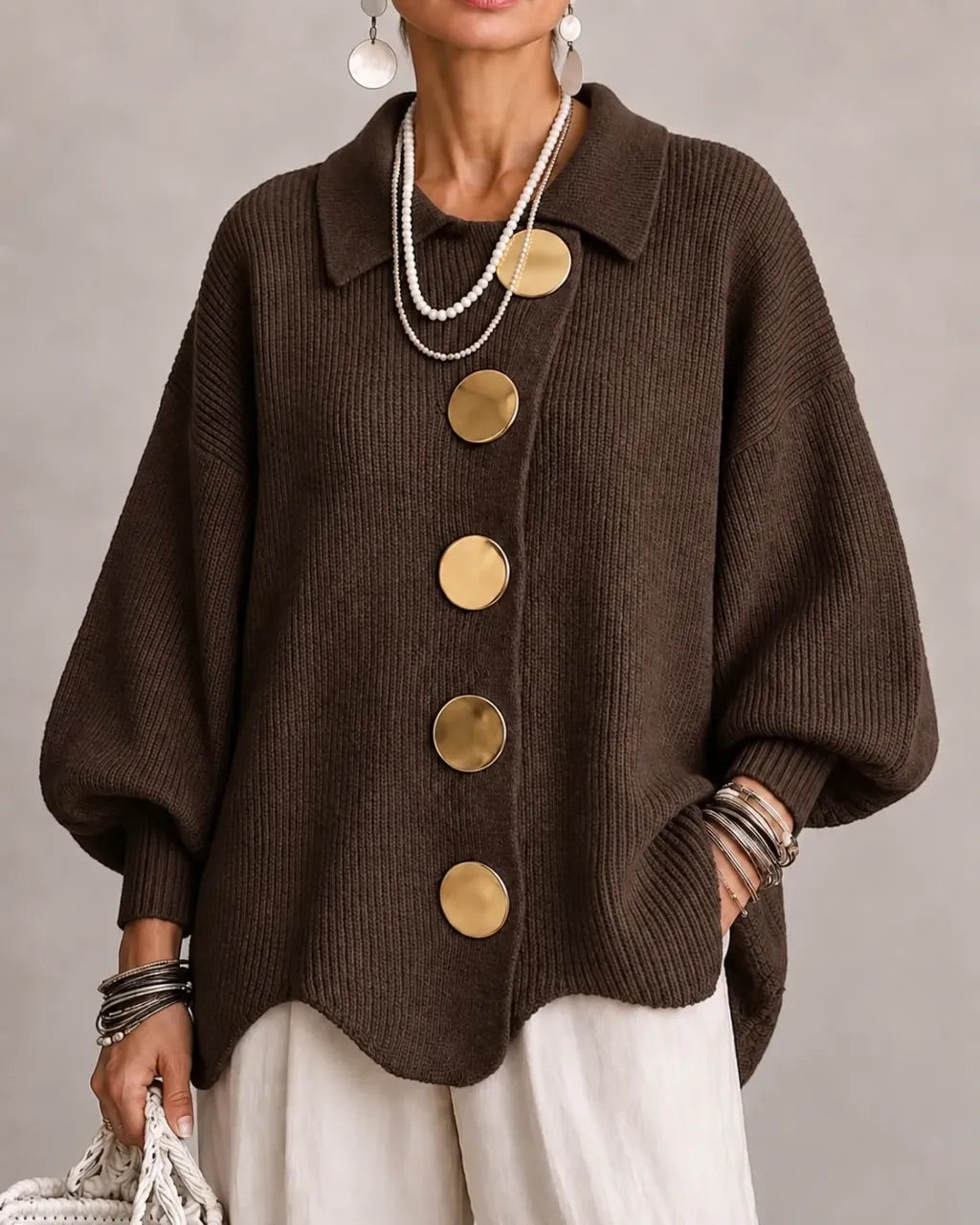 Karina | Oversized Gold-Button Cardigan