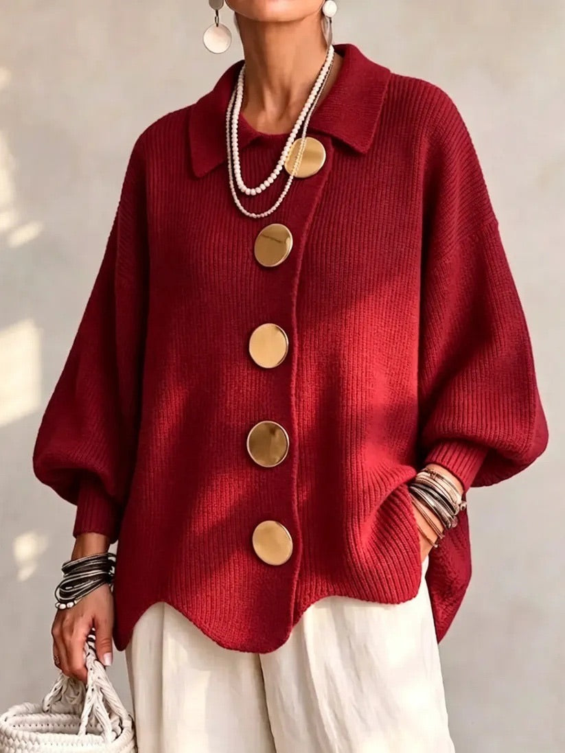 Karina | Oversized Gold-Button Cardigan