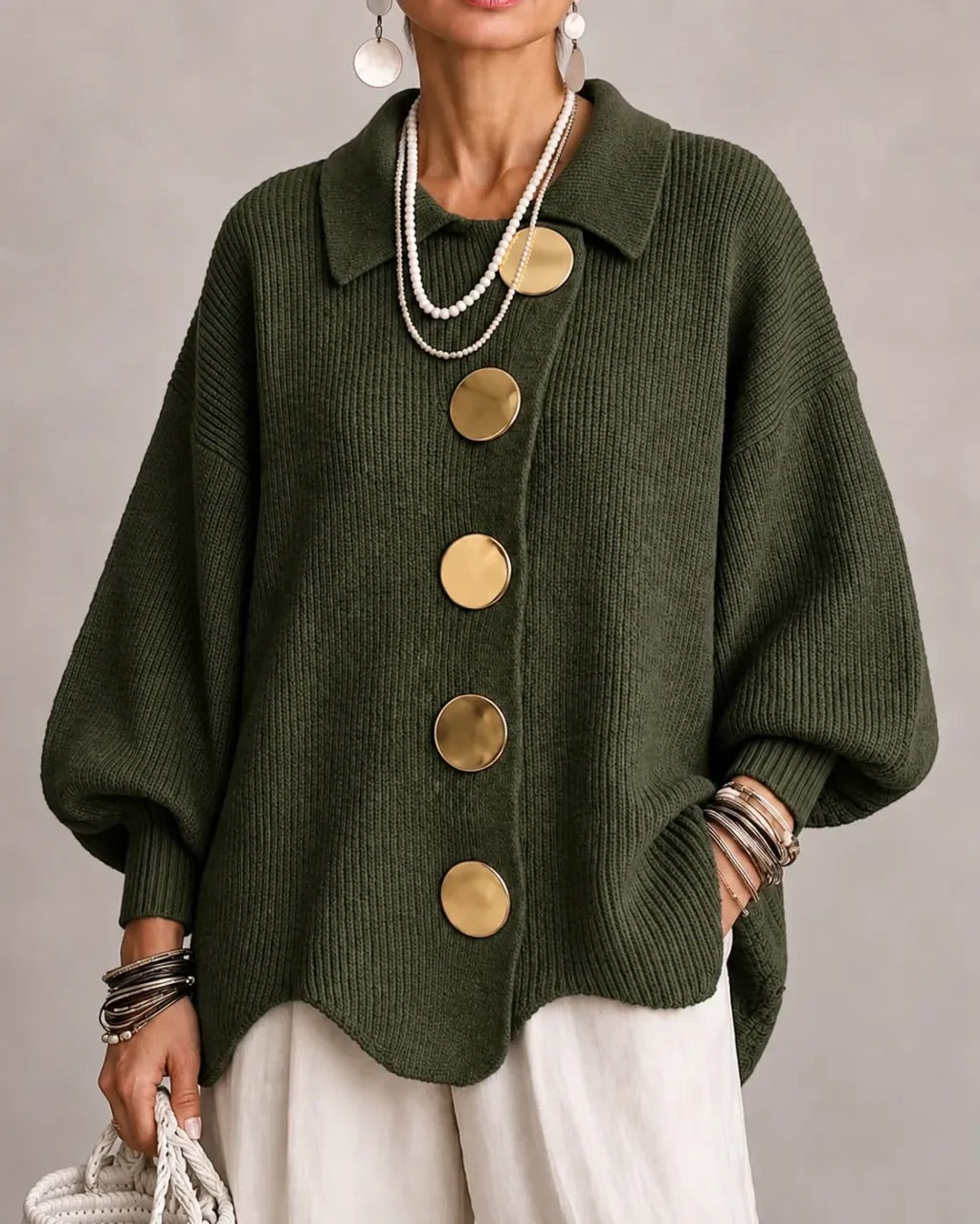 Karina | Oversized Gold-Button Cardigan