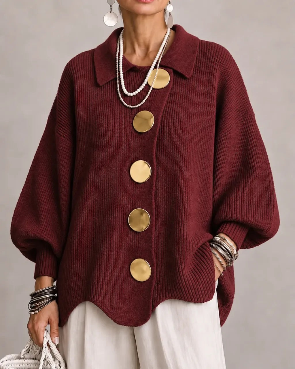 Karina | Oversized Gold-Button Cardigan