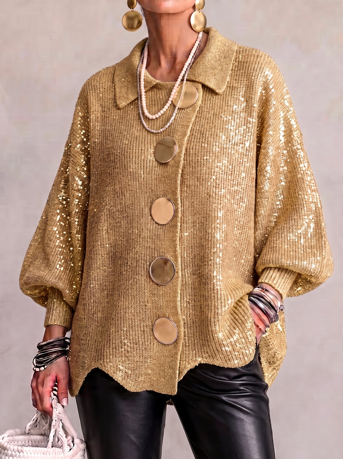 Karina | Oversized Gold-Button Cardigan