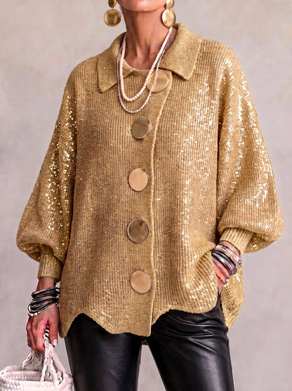 Karina | Oversized Gold-Button Cardigan