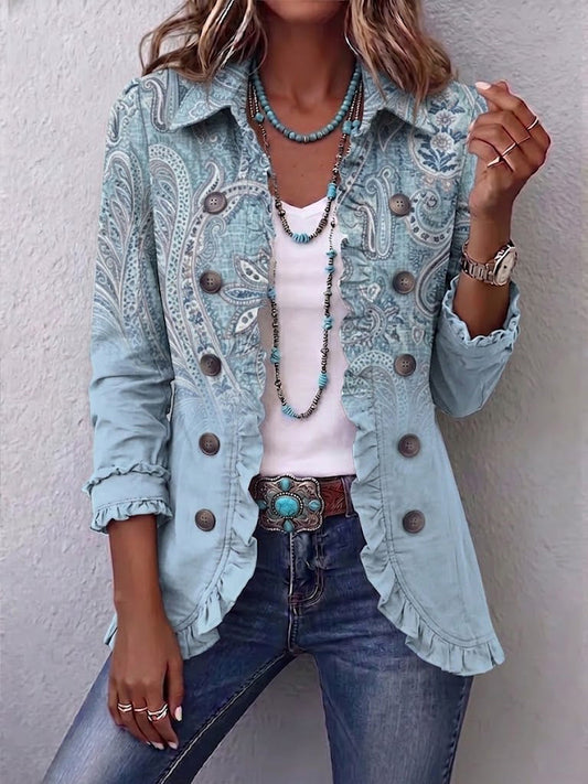Estrella Vintage Paisley Print Ruffled Jacket