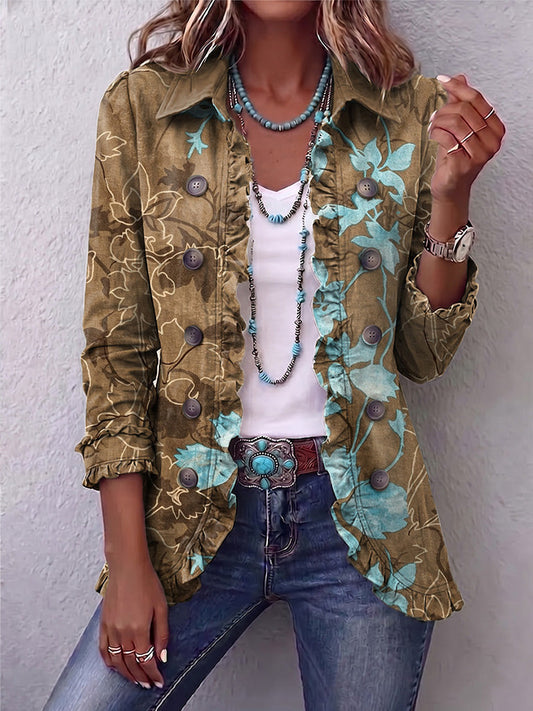 Sundara Boho Gradient Vintage Floral Ruffle Jacket
