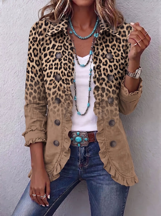 Tawny Vintage Leopard Gradient Ruffle Jacket