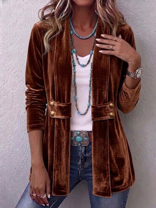 Holliwell Vintage Lapel Button-Accent Long Sleeve Open Front Jacket