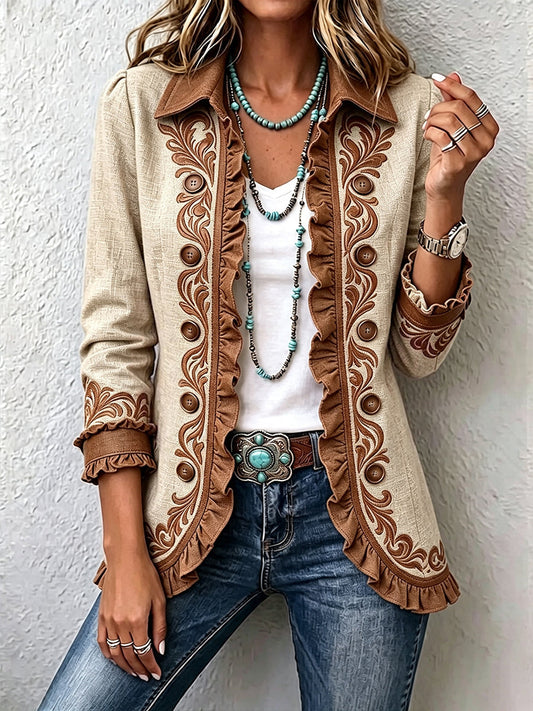 Dawncroft Vintage Bohemian Floral Ruffled Jacket