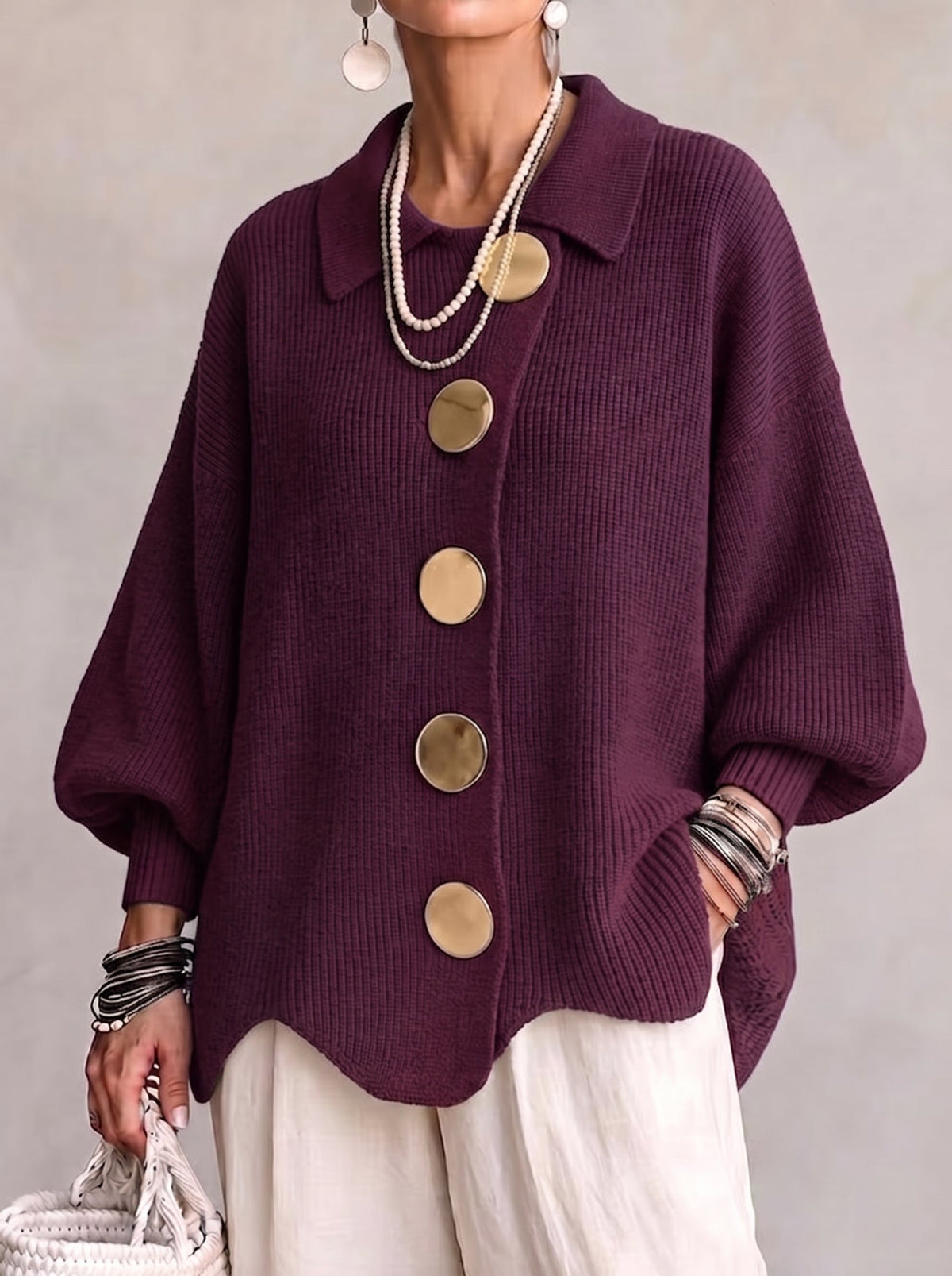 Karina | Oversized Gold-Button Cardigan