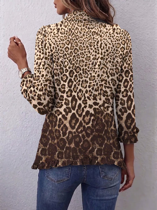 Navara Leopard Print Ruffled Jacket