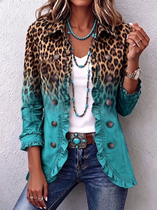 Elspeth Leopard Ombre Ruffle Blazer Jacket