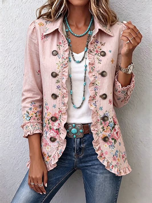 Bettany Floral Ruffle Button-Front Jacket