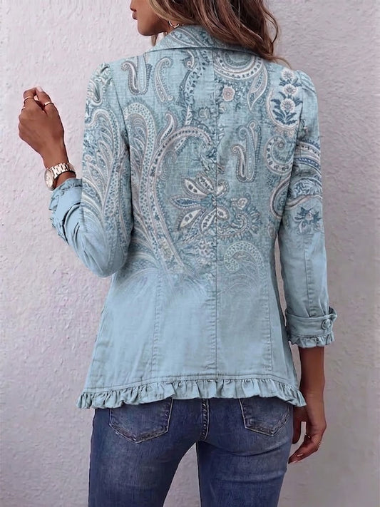 Estrella Vintage Paisley Print Ruffled Jacket