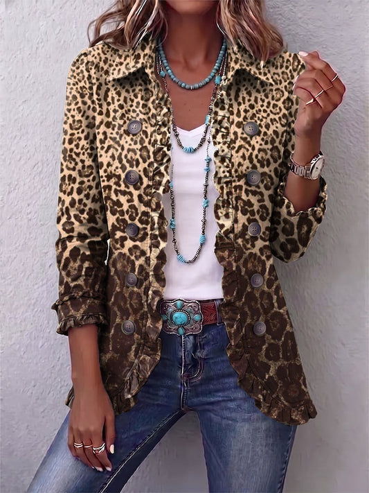 Navara Leopard Print Ruffled Jacket