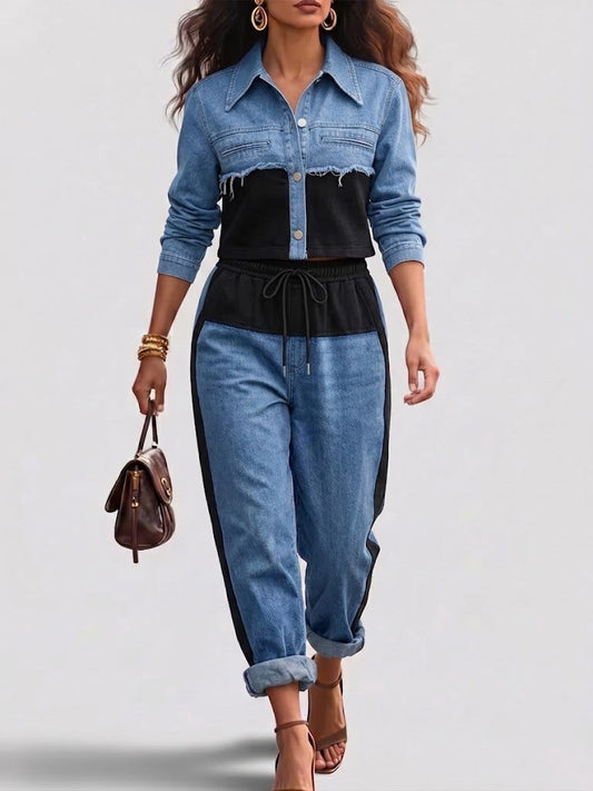 Holbrook Color-Block Cropped Jacket Wide-Leg Pants Set