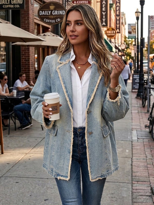 Dionne Vintage-Style Oversized Blazer with Raw Edges