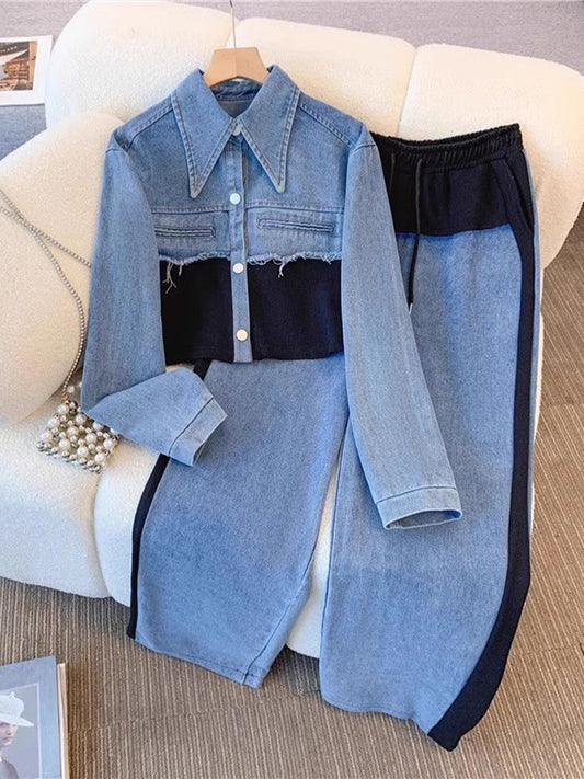 Holbrook Color-Block Cropped Jacket Wide-Leg Pants Set