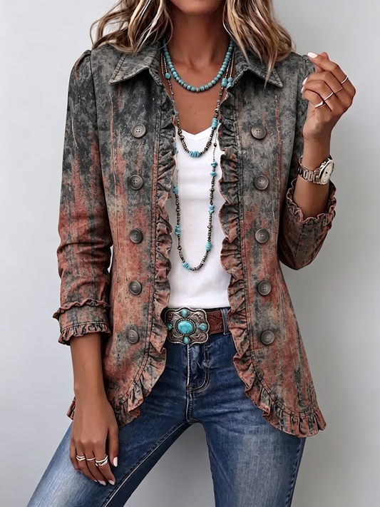 Bristow Vintage Gradient Textured Print Ruffle Jacket